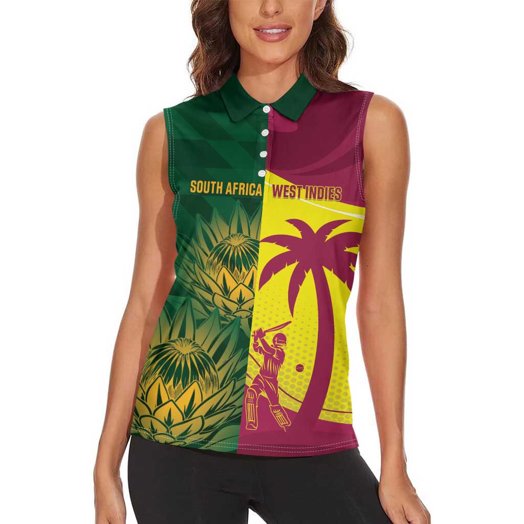 South Africa West Indies Cricket Custom Women Sleeveless Polo Shirt Proteas Windies Together - Aussie Hoodie