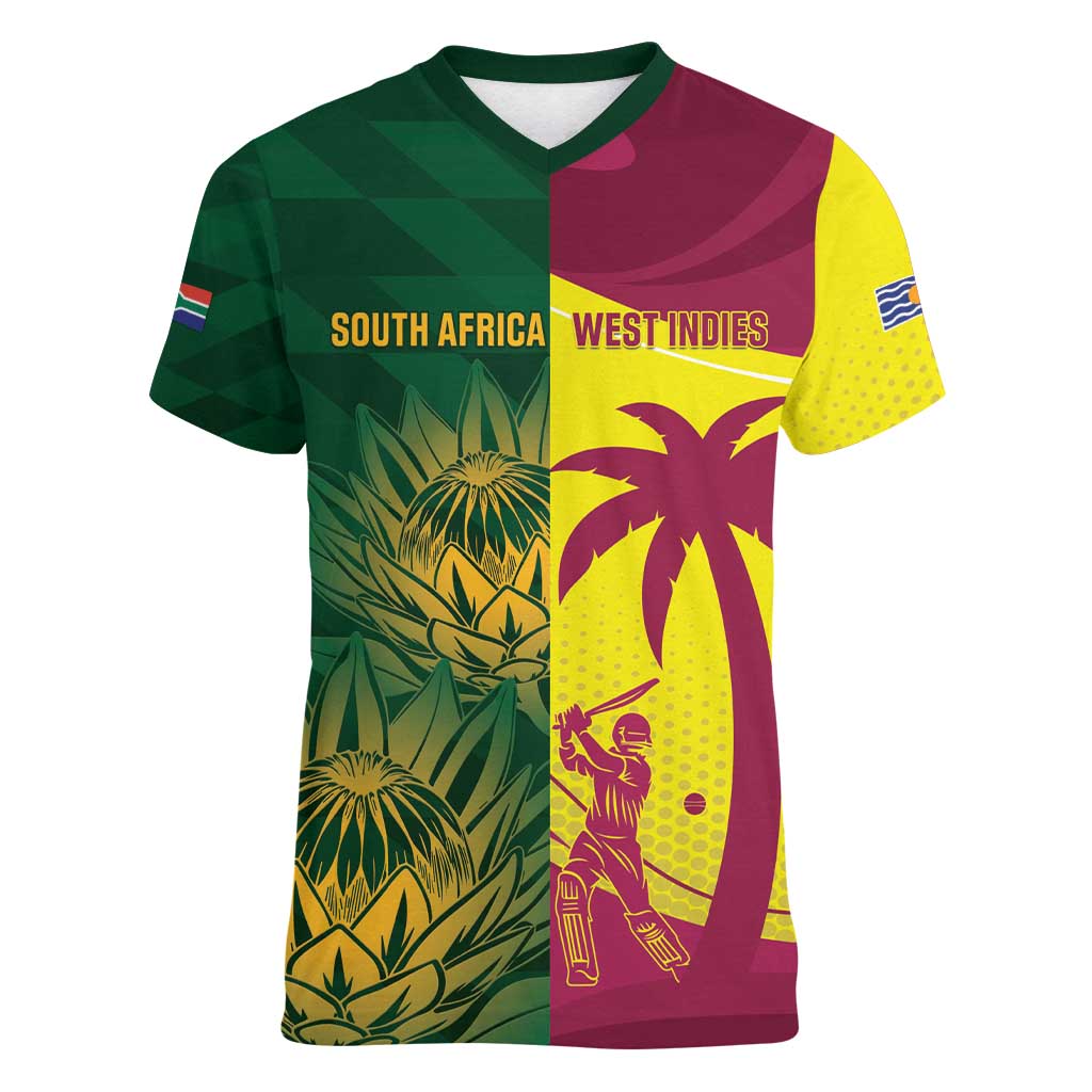South Africa West Indies Cricket Custom Women V-Neck T-Shirt Proteas Windies Together - Aussie Hoodie