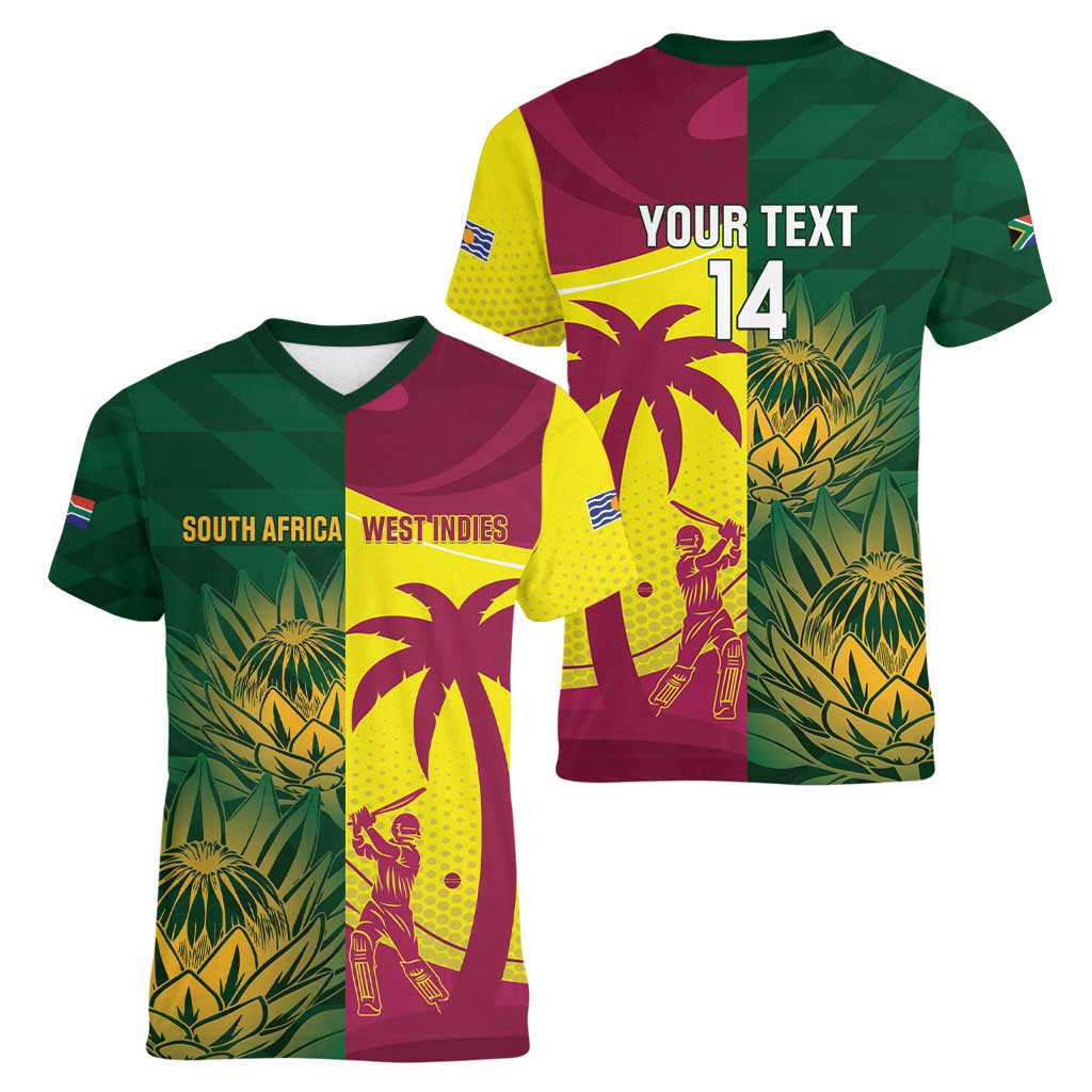 South Africa West Indies Cricket Custom Women V-Neck T-Shirt Proteas Windies Together - Aussie Hoodie