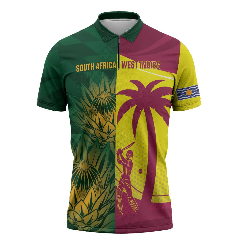 South Africa West Indies Cricket Custom Zipper Polo Shirt Proteas Windies Together - Aussie Hoodie