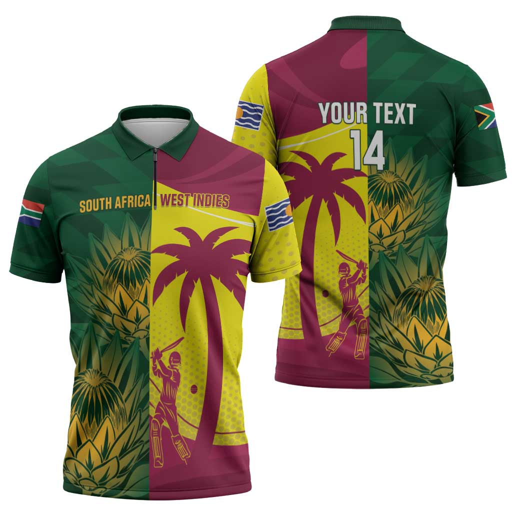 South Africa West Indies Cricket Custom Zipper Polo Shirt Proteas Windies Together - Aussie Hoodie