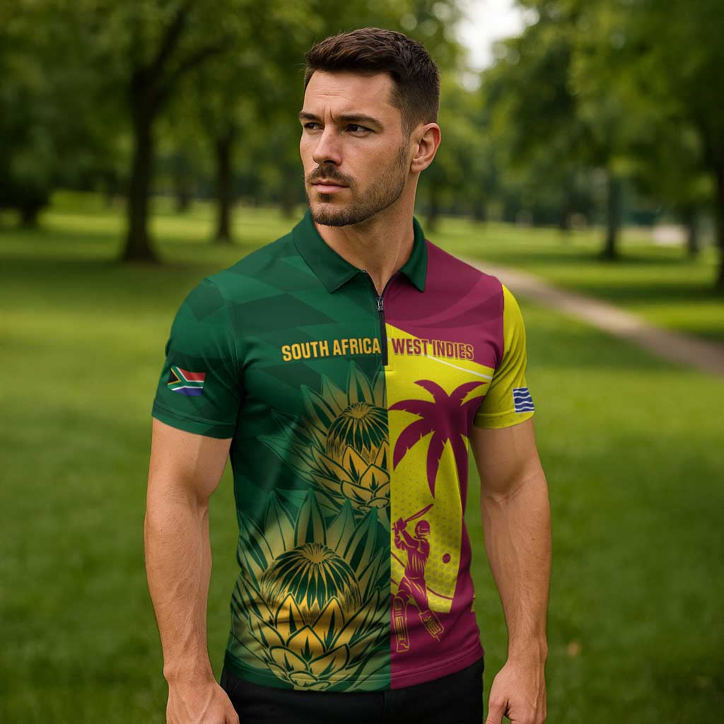 South Africa West Indies Cricket Custom Zipper Polo Shirt Proteas Windies Together - Aussie Hoodie