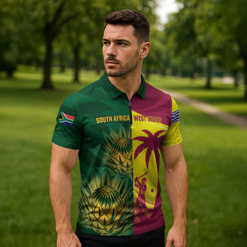 South Africa West Indies Cricket Custom Zipper Polo Shirt Proteas Windies Together - Aussie Hoodie
