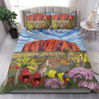 Australia Uluru Ayers Rock Bedding Set Native Animals Flowers Oil Paint Draw - Aussie Hoodie