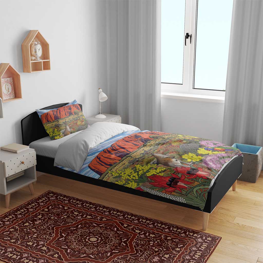 Australia Uluru Ayers Rock Bedding Set Native Animals Flowers Oil Paint Draw - Aussie Hoodie