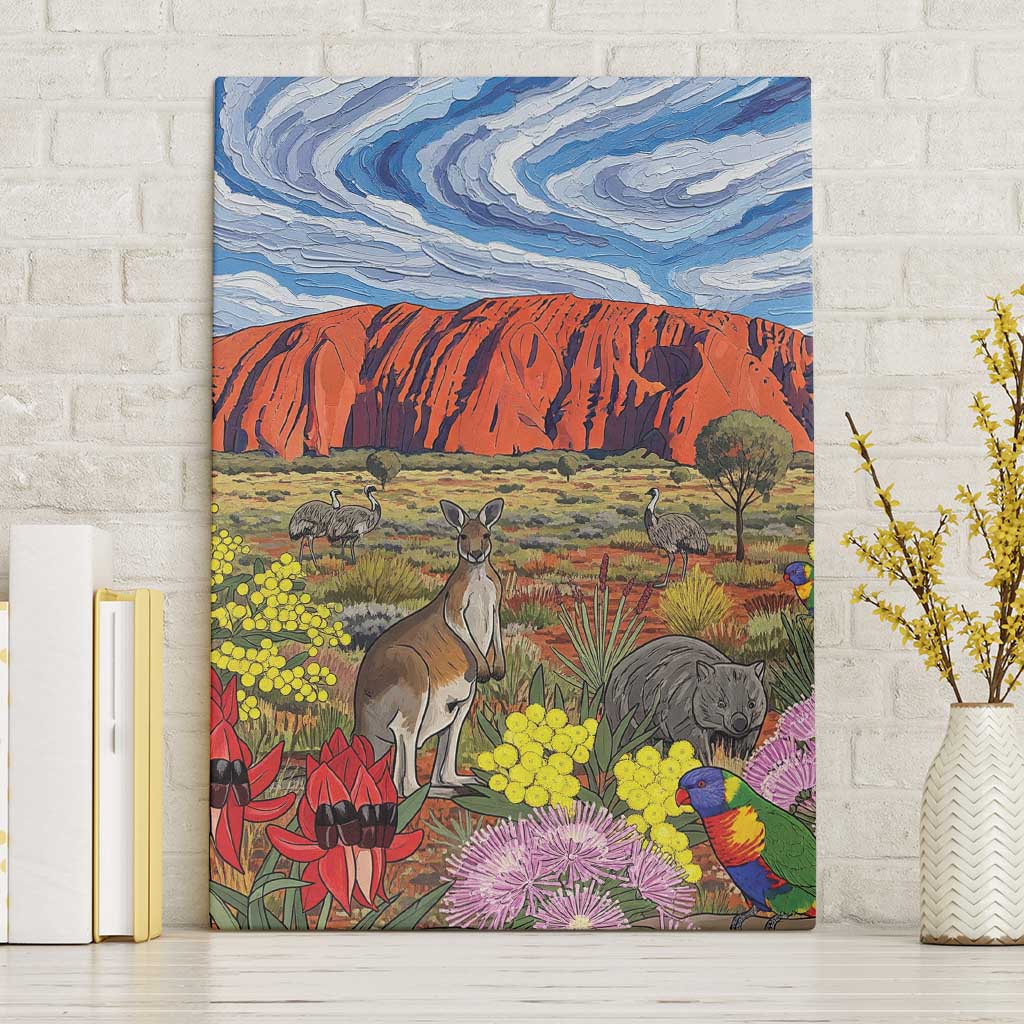 Australia Uluru Ayers Rock Canvas Wall Art Native Animals Flowers Oil Paint Draw - Aussie Hoodie