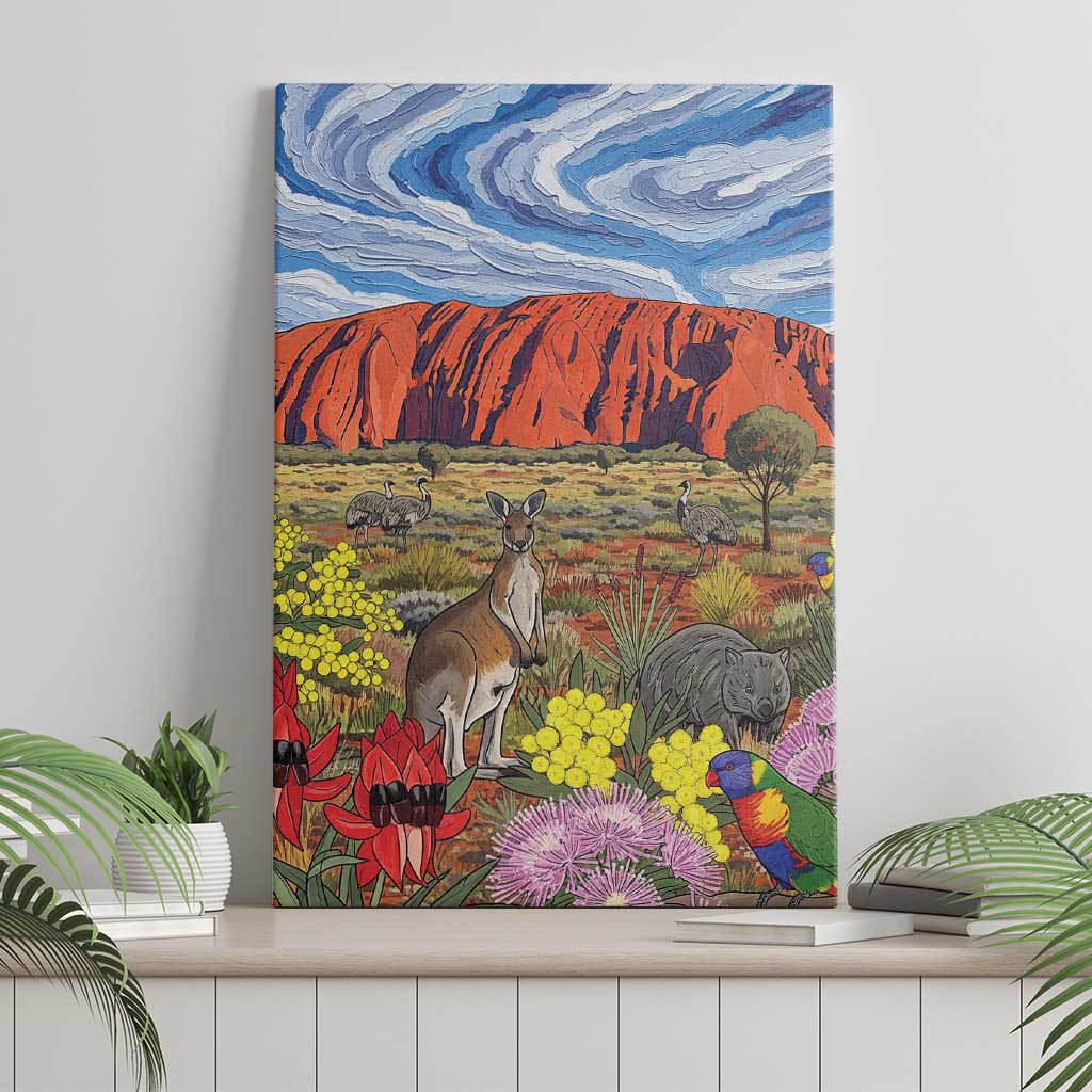 Australia Uluru Ayers Rock Canvas Wall Art Native Animals Flowers Oil Paint Draw - Aussie Hoodie