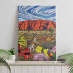 Australia Uluru Ayers Rock Canvas Wall Art Native Animals Flowers Oil Paint Draw - Aussie Hoodie