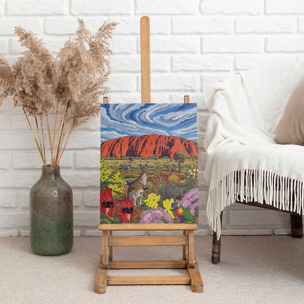Australia Uluru Ayers Rock Canvas Wall Art Native Animals Flowers Oil Paint Draw - Aussie Hoodie