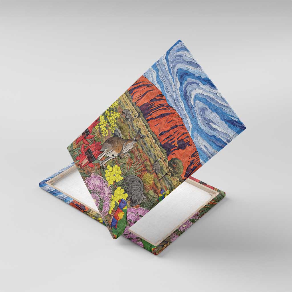 Australia Uluru Ayers Rock Canvas Wall Art Native Animals Flowers Oil Paint Draw - Aussie Hoodie