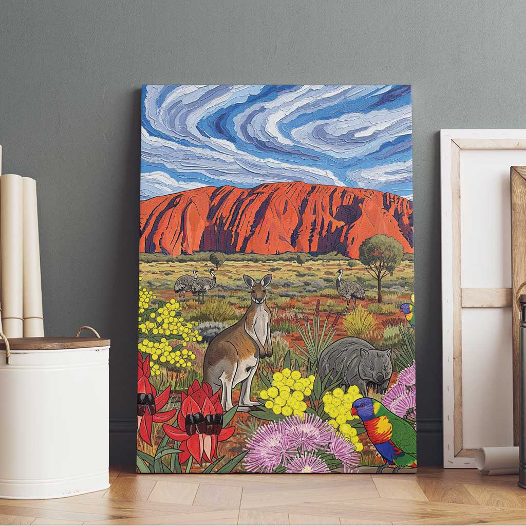 Australia Uluru Ayers Rock Canvas Wall Art Native Animals Flowers Oil Paint Draw - Aussie Hoodie