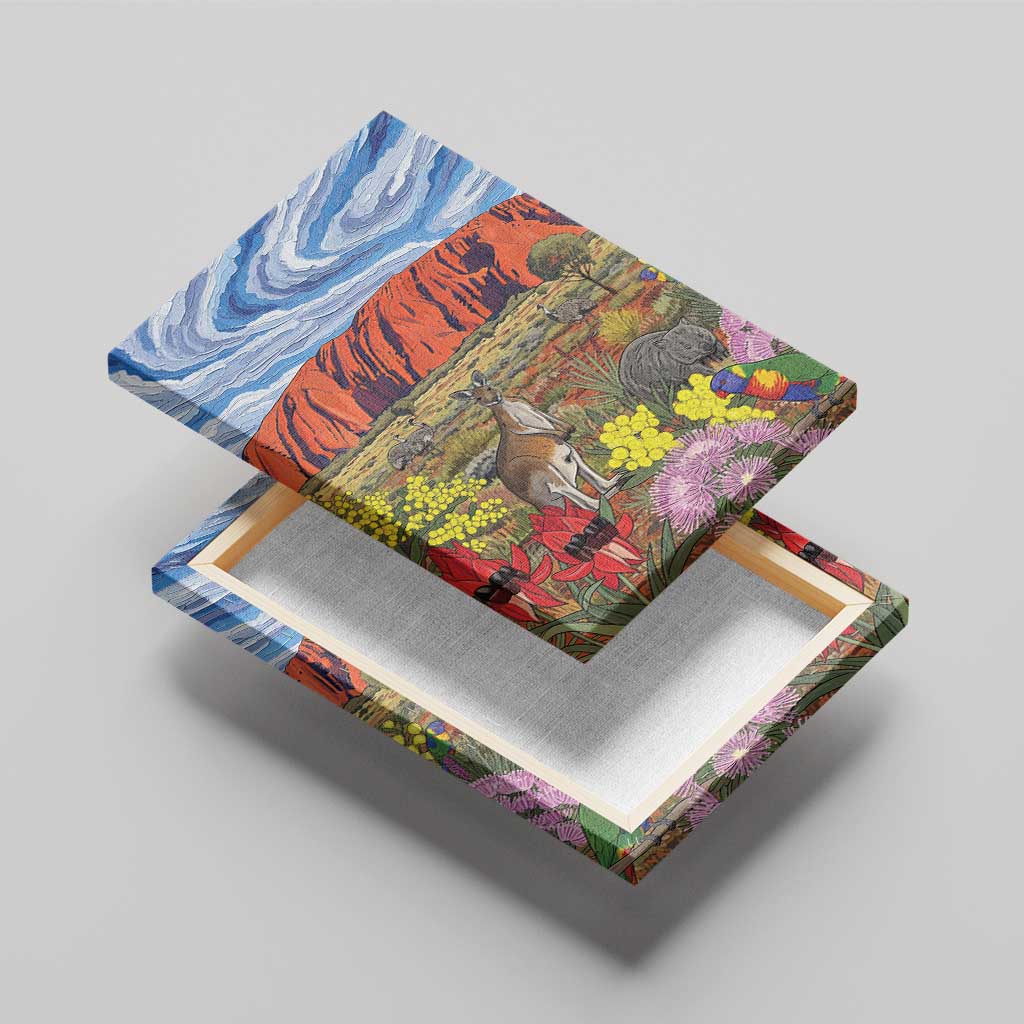 Australia Uluru Ayers Rock Canvas Wall Art Native Animals Flowers Oil Paint Draw - Aussie Hoodie