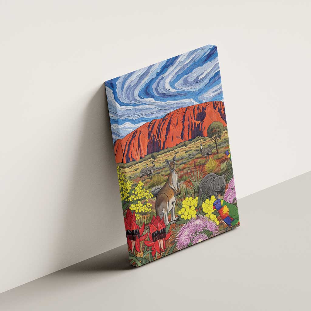 Australia Uluru Ayers Rock Canvas Wall Art Native Animals Flowers Oil Paint Draw - Aussie Hoodie