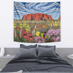 Australia Uluru Ayers Rock Tapestry Native Animals Flowers Oil Paint Draw - Aussie Hoodie