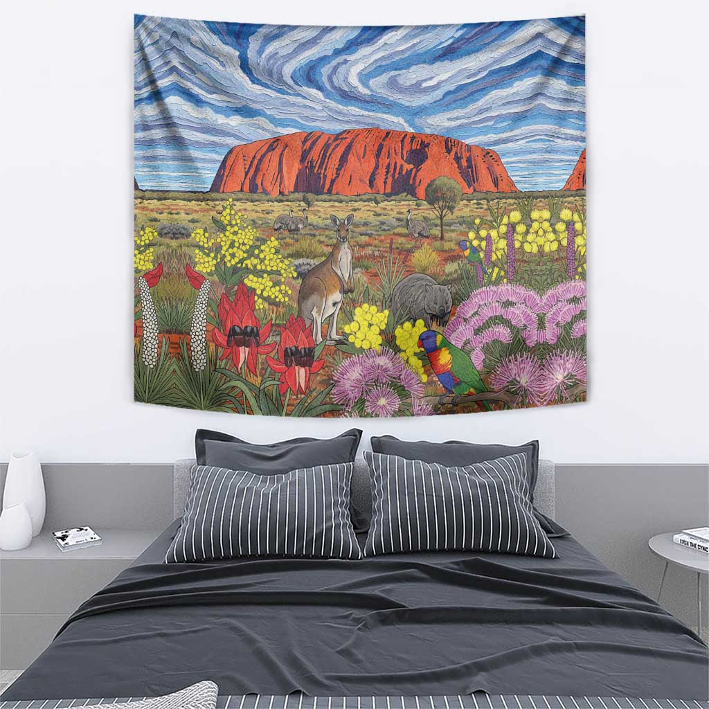 Australia Uluru Ayers Rock Tapestry Native Animals Flowers Oil Paint Draw - Aussie Hoodie