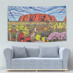 Australia Uluru Ayers Rock Tapestry Native Animals Flowers Oil Paint Draw - Aussie Hoodie