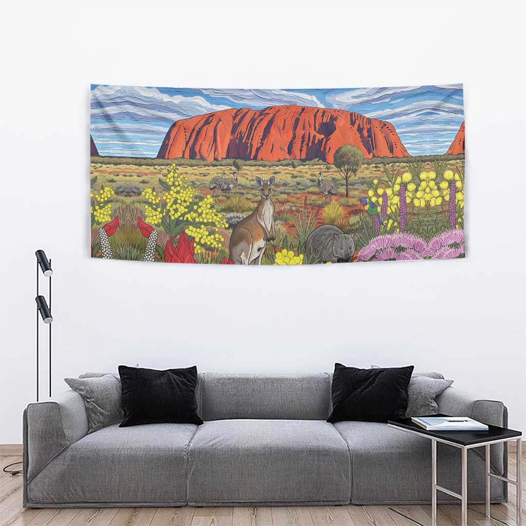 Australia Uluru Ayers Rock Tapestry Native Animals Flowers Oil Paint Draw - Aussie Hoodie