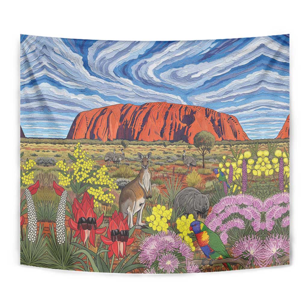 Australia Uluru Ayers Rock Tapestry Native Animals Flowers Oil Paint Draw - Aussie Hoodie