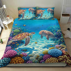 Australia Great Barrier Reef Bedding Set Sea Turtle and Dugong Oil Paint Draw - Aussie Hoodie