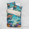 Australia Great Barrier Reef Bedding Set Sea Turtle and Dugong Oil Paint Draw - Aussie Hoodie