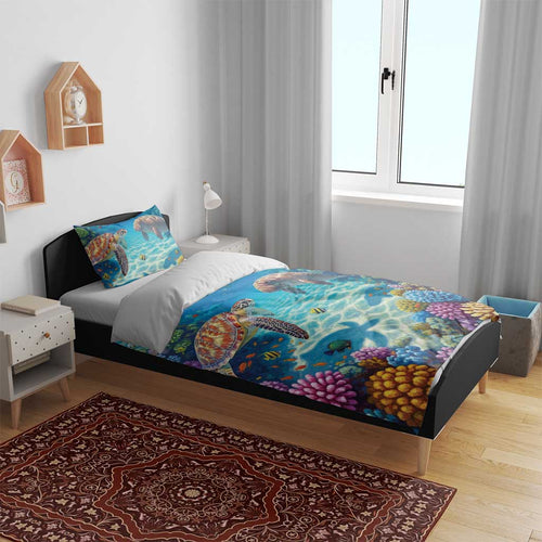 Australia Great Barrier Reef Bedding Set Sea Turtle and Dugong Oil Paint Draw - Aussie Hoodie