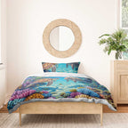 Australia Great Barrier Reef Bedding Set Sea Turtle and Dugong Oil Paint Draw - Aussie Hoodie