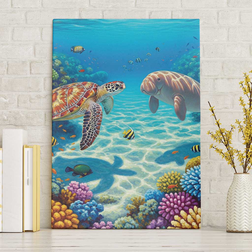 Australia Great Barrier Reef Canvas Wall Art Sea Turtle and Dugong Oil Paint Draw - Aussie Hoodie