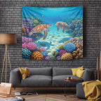 Australia Great Barrier Reef Tapestry Sea Turtle and Dugong Oil Paint Draw - Aussie Hoodie