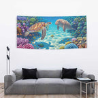 Australia Great Barrier Reef Tapestry Sea Turtle and Dugong Oil Paint Draw - Aussie Hoodie