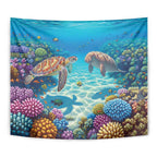 Australia Great Barrier Reef Tapestry Sea Turtle and Dugong Oil Paint Draw - Aussie Hoodie
