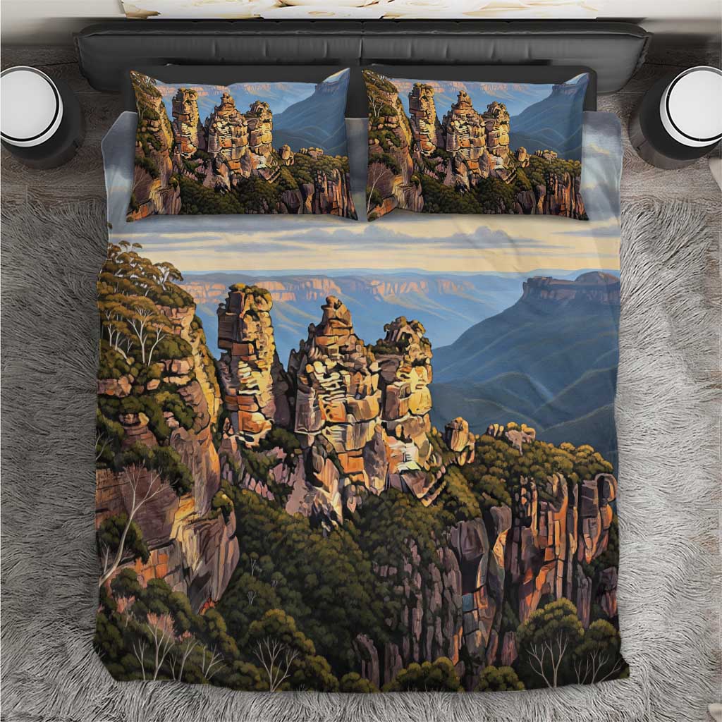 Australia Three Sisters Rock Bedding Set Aussie Landscape Oil Paint Draw - Aussie Hoodie