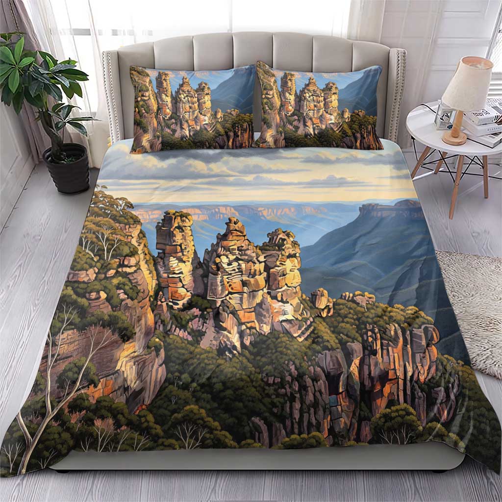 Australia Three Sisters Rock Bedding Set Aussie Landscape Oil Paint Draw - Aussie Hoodie