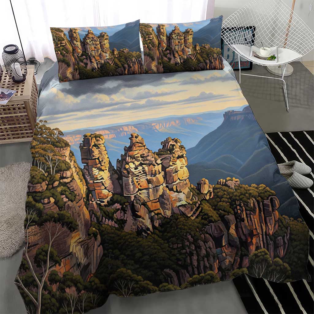 Australia Three Sisters Rock Bedding Set Aussie Landscape Oil Paint Draw - Aussie Hoodie