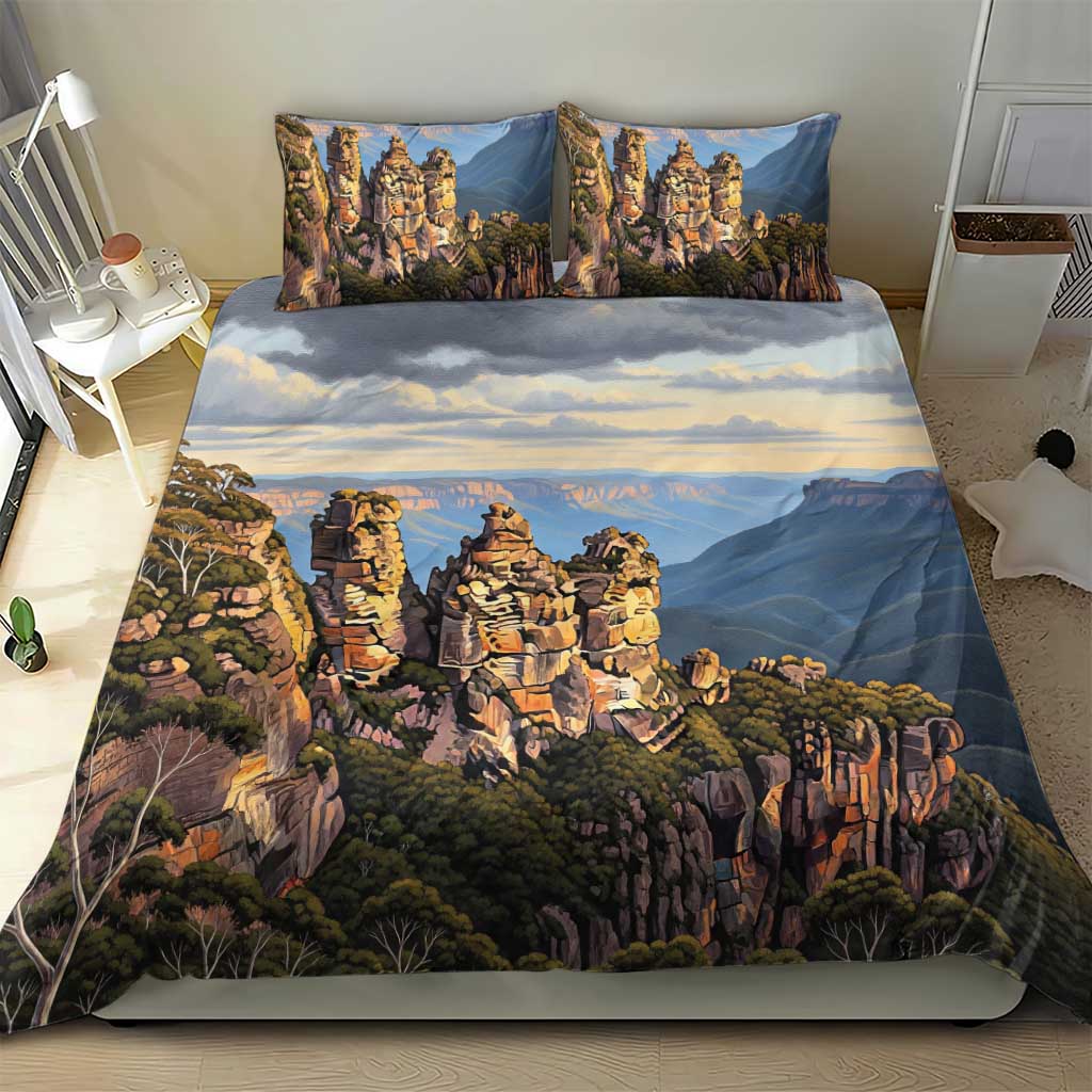 Australia Three Sisters Rock Bedding Set Aussie Landscape Oil Paint Draw - Aussie Hoodie