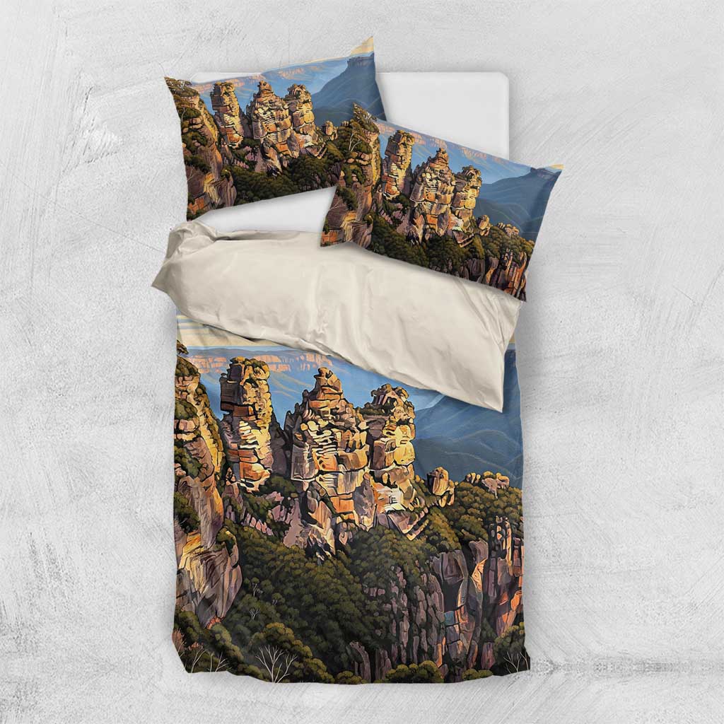 Australia Three Sisters Rock Bedding Set Aussie Landscape Oil Paint Draw - Aussie Hoodie