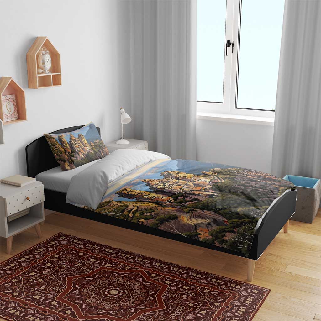 Australia Three Sisters Rock Bedding Set Aussie Landscape Oil Paint Draw - Aussie Hoodie