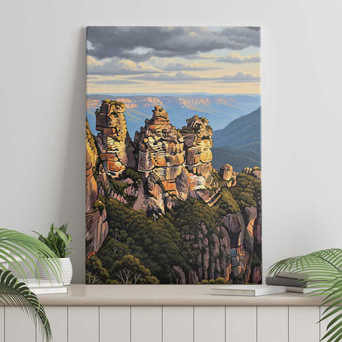 Australia Three Sisters Rock Canvas Wall Art Aussie Landscape Oil Paint Draw - Aussie Hoodie