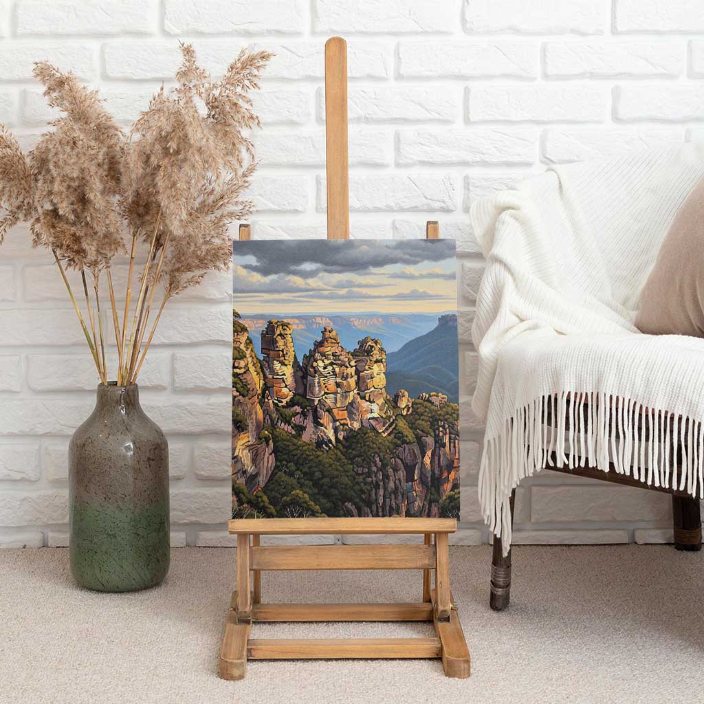 Australia Three Sisters Rock Canvas Wall Art Aussie Landscape Oil Paint Draw - Aussie Hoodie