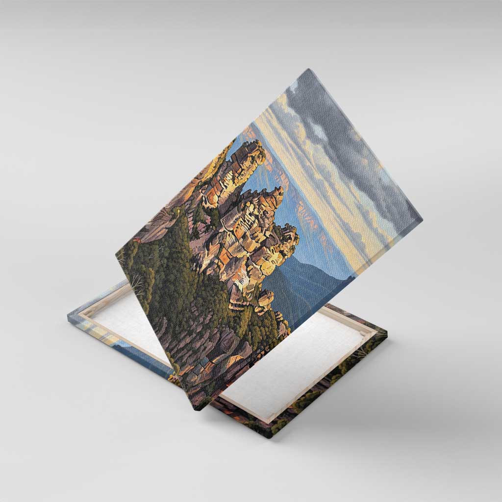 Australia Three Sisters Rock Canvas Wall Art Aussie Landscape Oil Paint Draw - Aussie Hoodie