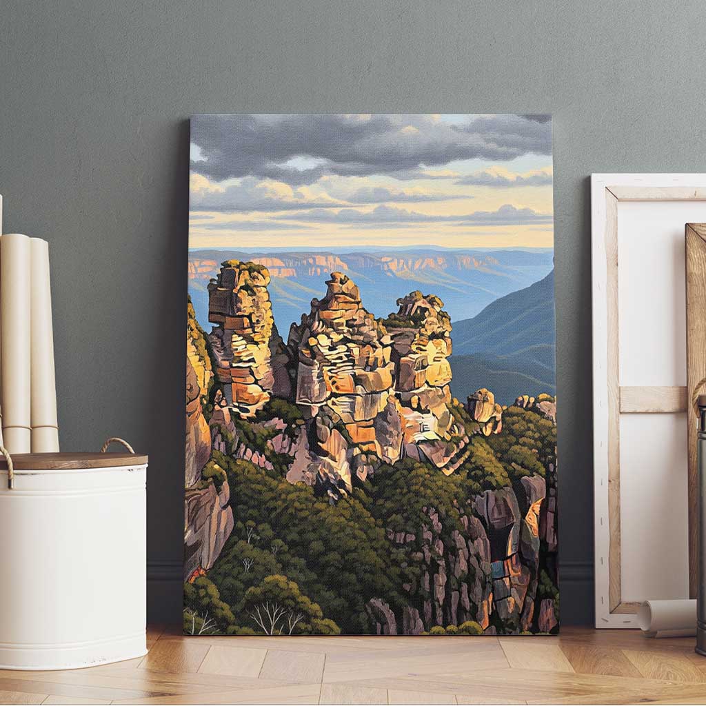 Australia Three Sisters Rock Canvas Wall Art Aussie Landscape Oil Paint Draw - Aussie Hoodie