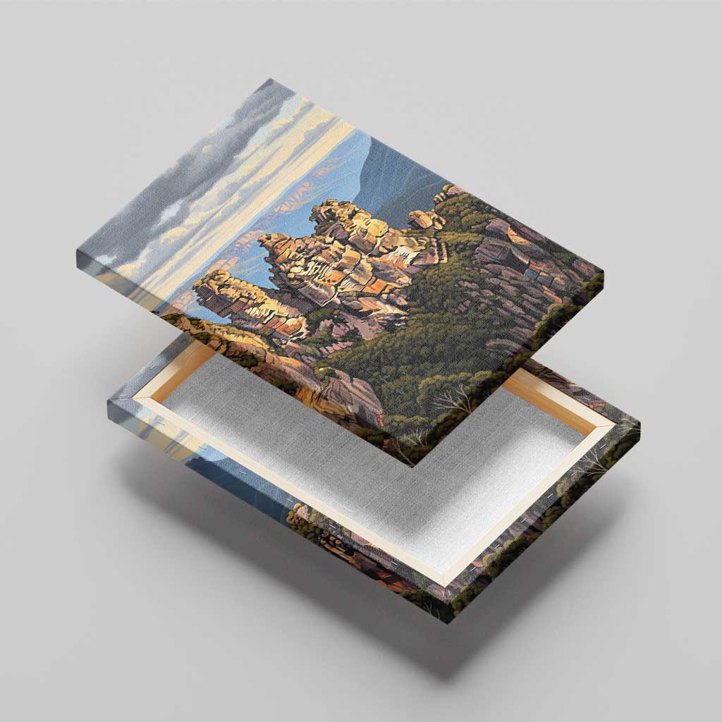 Australia Three Sisters Rock Canvas Wall Art Aussie Landscape Oil Paint Draw - Aussie Hoodie