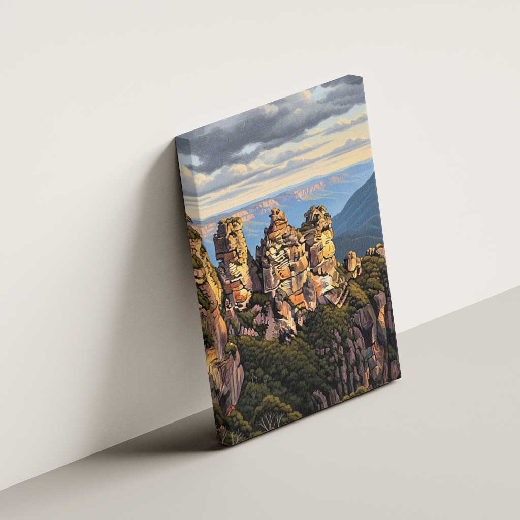 Australia Three Sisters Rock Canvas Wall Art Aussie Landscape Oil Paint Draw - Aussie Hoodie