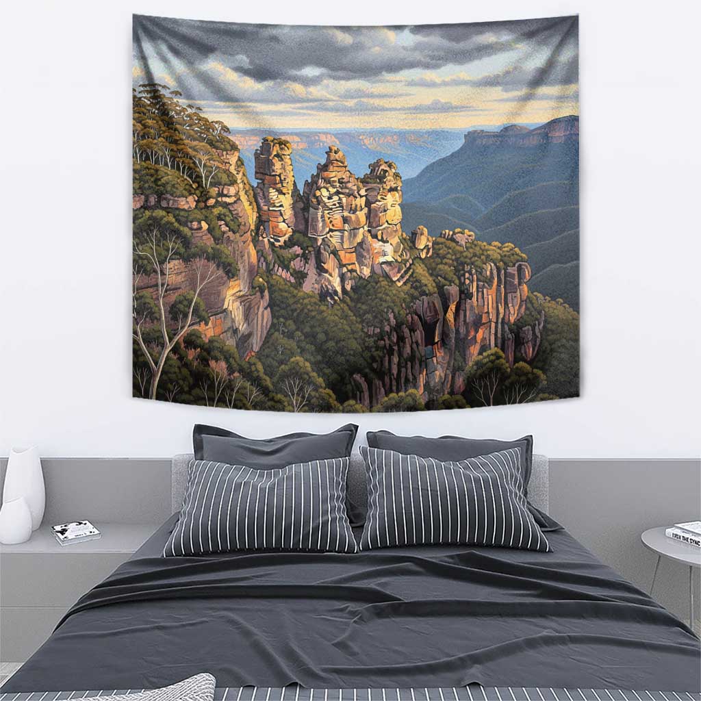 Australia Three Sisters Rock Tapestry Aussie Landscape Oil Paint Draw - Aussie Hoodie