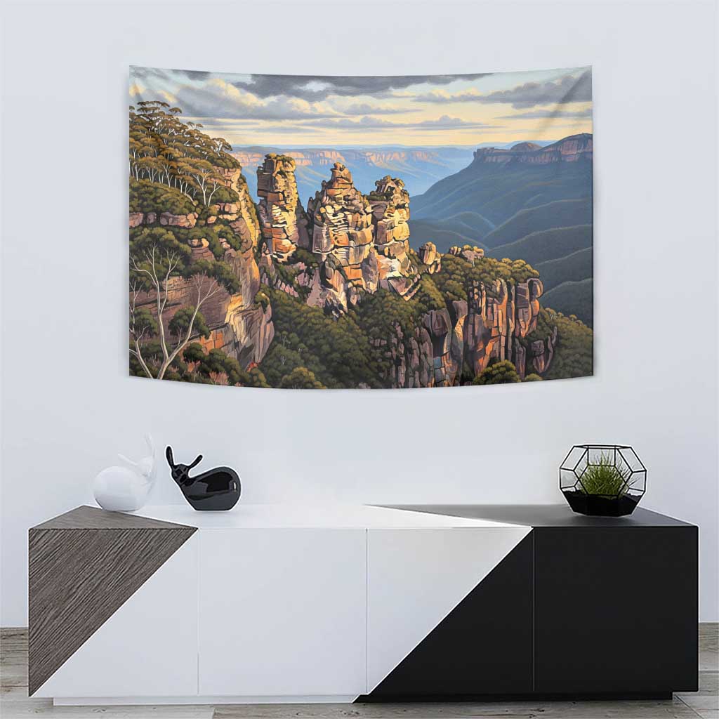 Australia Three Sisters Rock Tapestry Aussie Landscape Oil Paint Draw - Aussie Hoodie