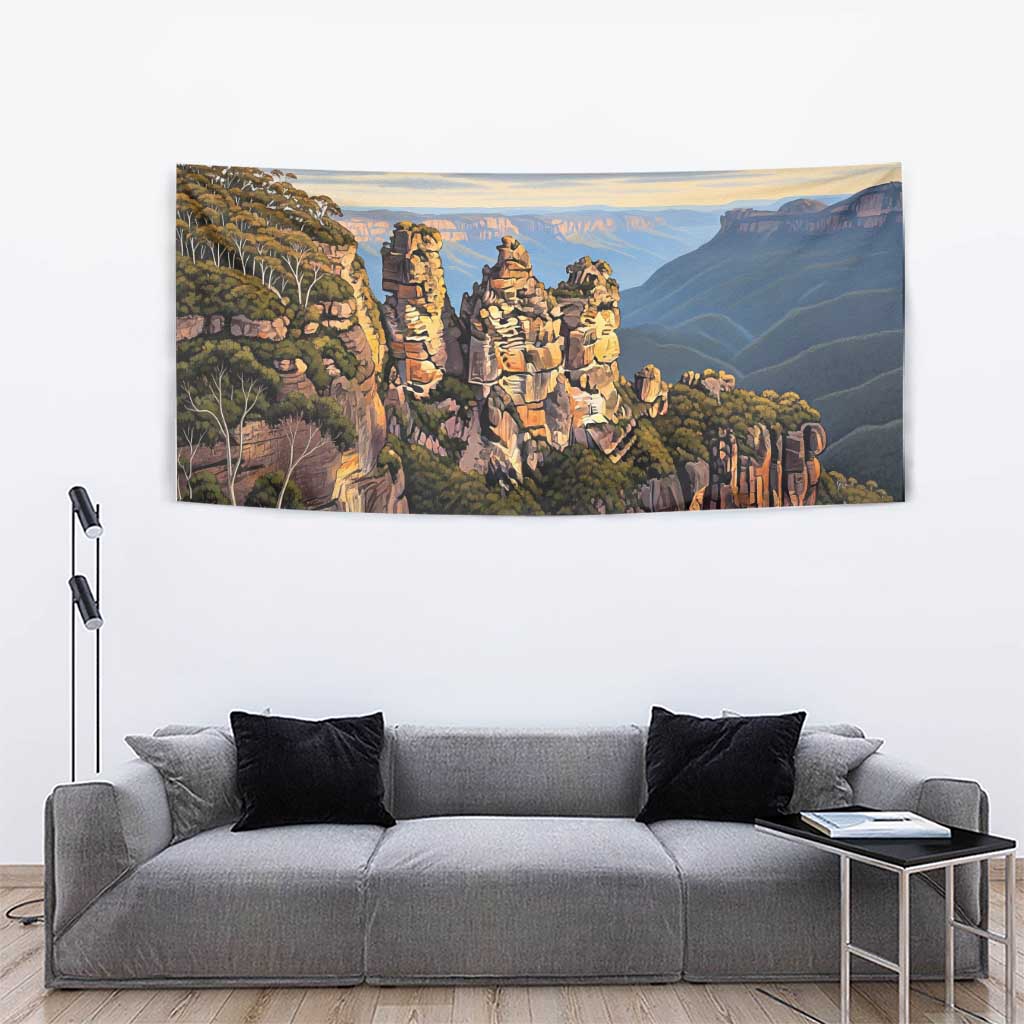 Australia Three Sisters Rock Tapestry Aussie Landscape Oil Paint Draw - Aussie Hoodie