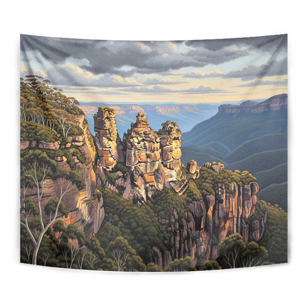 Australia Three Sisters Rock Tapestry Aussie Landscape Oil Paint Draw - Aussie Hoodie