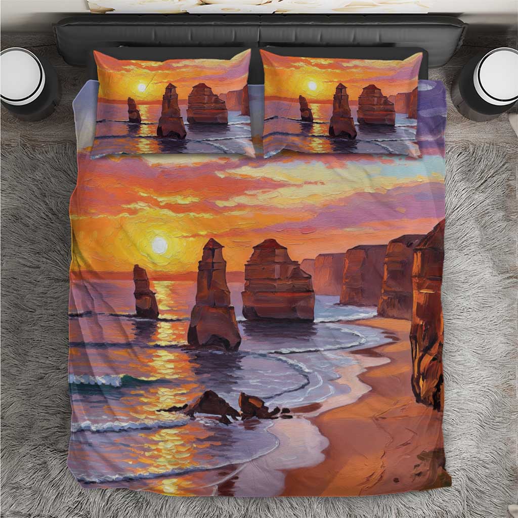 Australia Twelve Apostles Bedding Set Sunset Oil Paint Draw - Aussie Hoodie