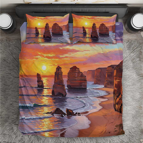 Australia Twelve Apostles Bedding Set Sunset Oil Paint Draw - Aussie Hoodie