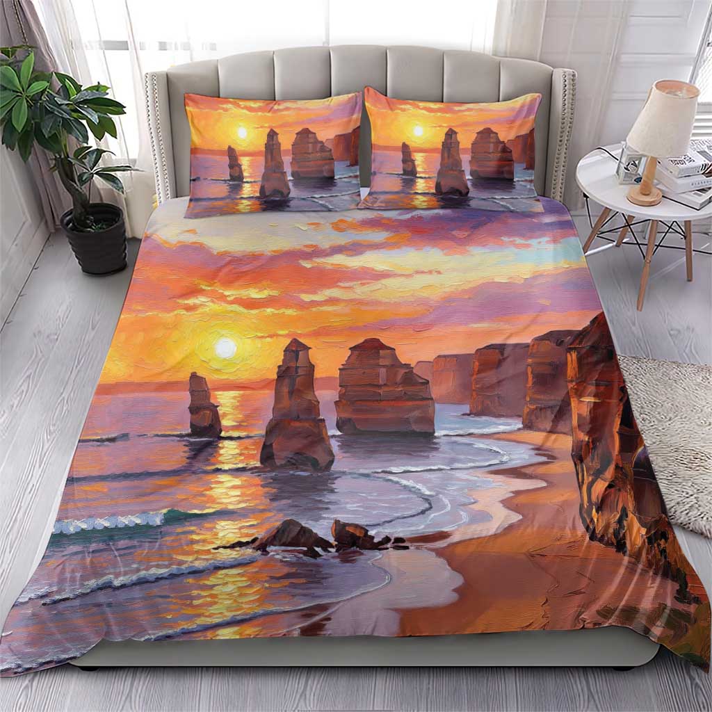 Australia Twelve Apostles Bedding Set Sunset Oil Paint Draw - Aussie Hoodie