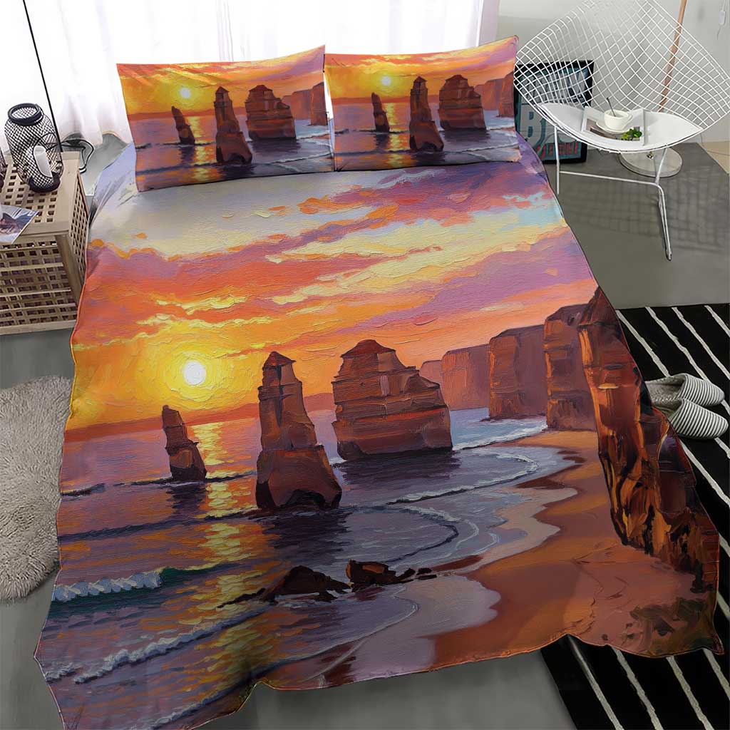 Australia Twelve Apostles Bedding Set Sunset Oil Paint Draw - Aussie Hoodie